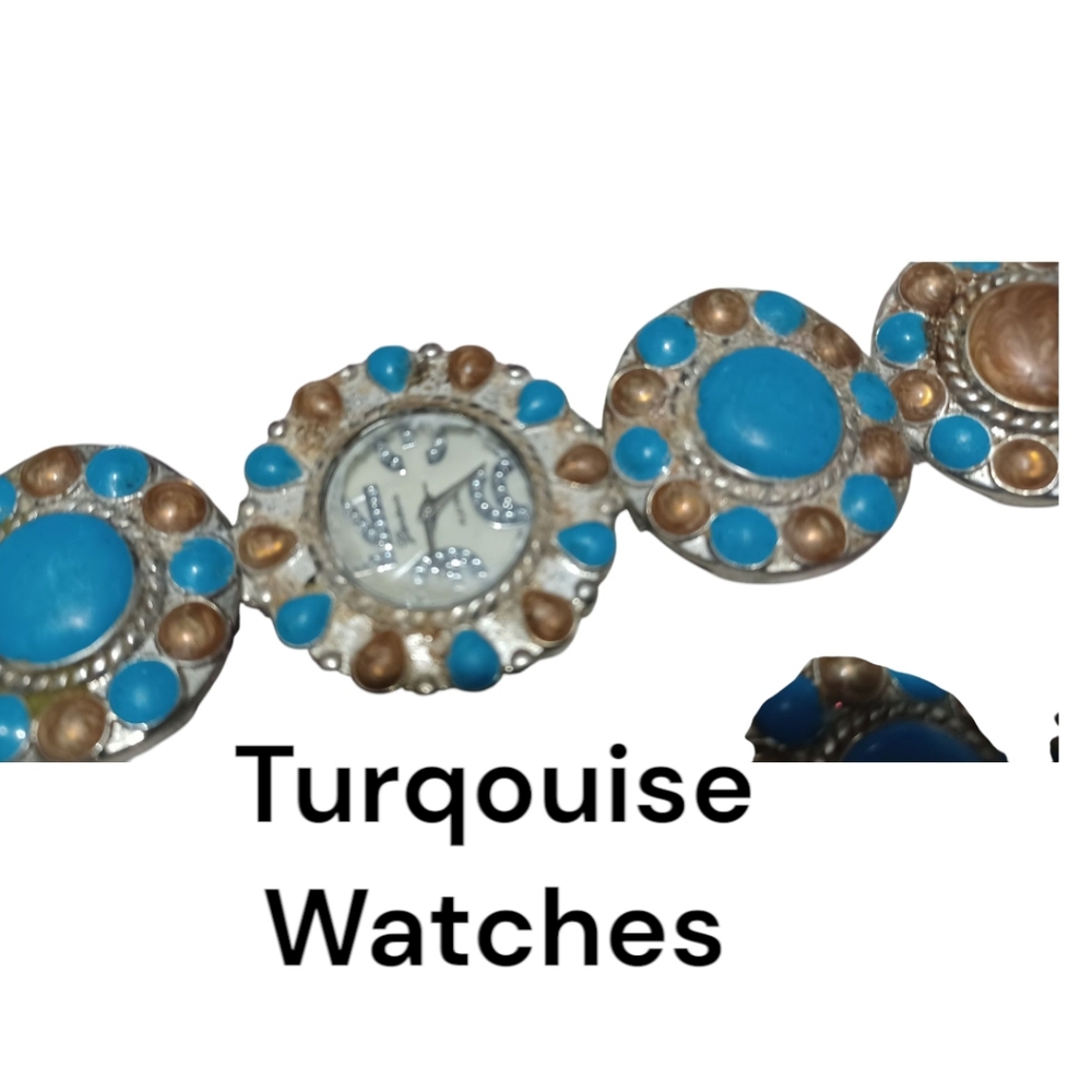 2Turquoise and Silver Native American Geneva Platnum Watches 80s 90s Need Batter
